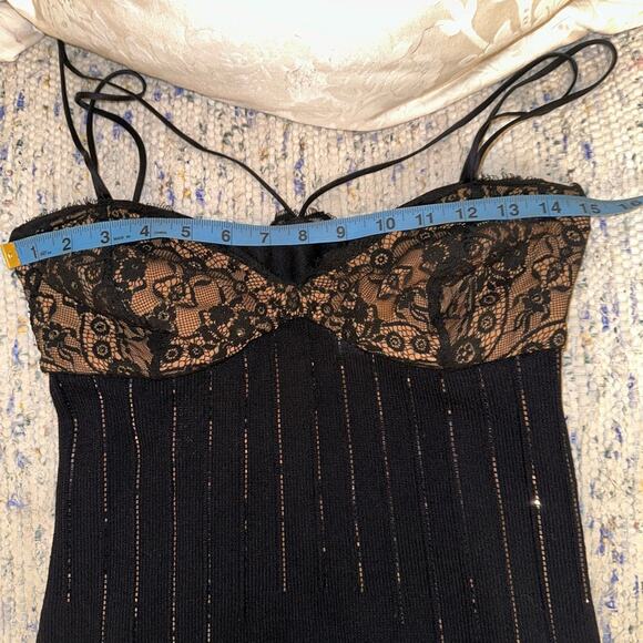 ST. JOHN EVENING BY MARIE GRAY BLACK SLIPDRESS KNIT DRESS W/ LACE BODICE 2 - Picture 5 of 11